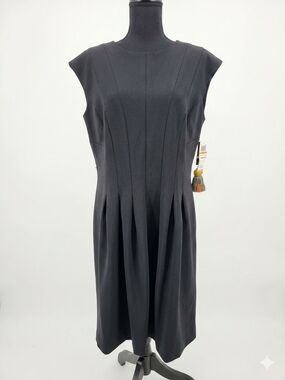 Sandra Darren Black Pleated Panel Midi Dress